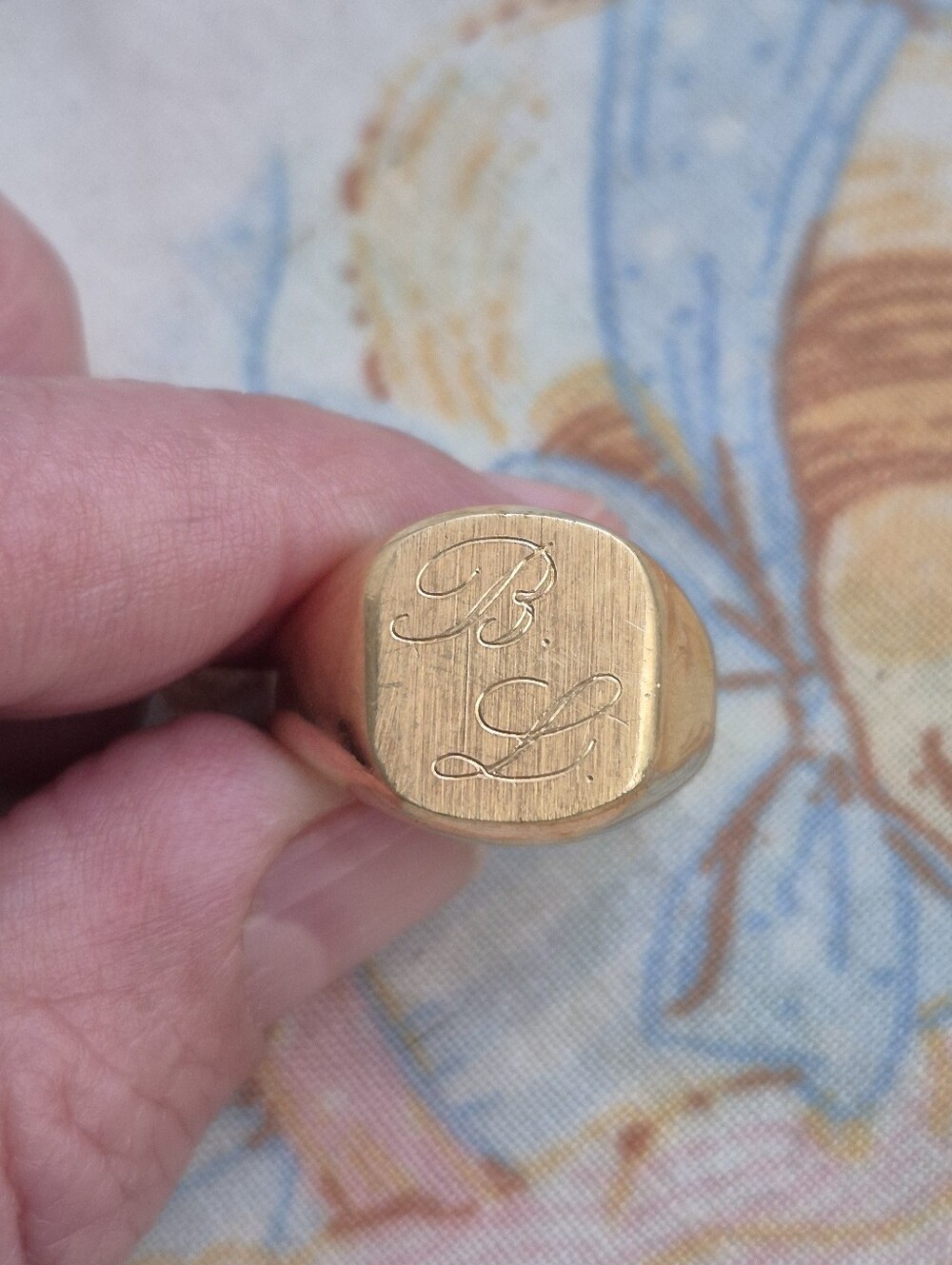 🌙​Vintage 18K Solid Gold Monogrammed Signet Ring 750 Italian Hallmark 6g Estate - Picture 2 of 11